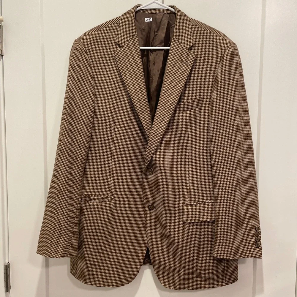 Samuelsohn Mens Houndstooth Sport Coat Blazer Brown Tan The Hound San Francisco